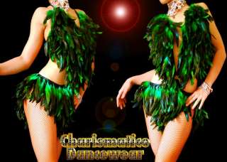 Green Feather SAMBA SALSA BURLESQUE DIVA dance dress  