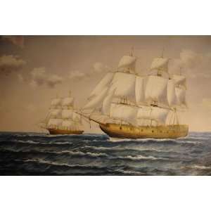  inch Seascape Art Oil Painting Pirate Sailing Boat