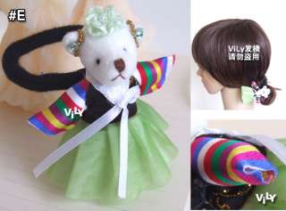 Cute Girl Hair Ponytail Holder Korean Teddy Bear Red D  