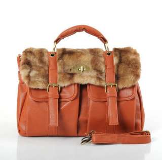 New Fashion Stylish PU Leather Women Handbag Shoulder Bag Rabbit Fur 
