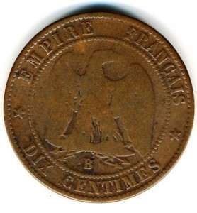 FRANCE 10 CENTIMES 1855 B BRONZE NAPOLEON III  