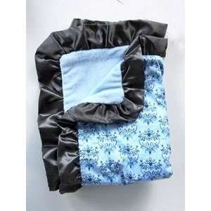  Luxe Blue Damask Ruffle Blanket