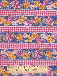   Brothers Blue Purple Plaid Easter Floral Daffodil Cotton Fabric BTY