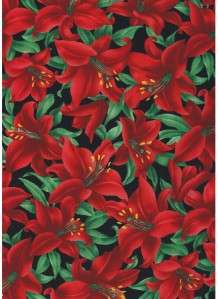 LAVISH FLORALS DEEP RED LILIES~ Cotton Quilt Fabric  