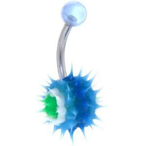  Green White Blue Striped Hedgehog Belly Ring Jewelry