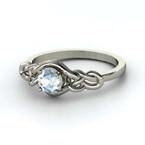  Sailors Knot Ring, Round Aquamarine Palladium Ring 