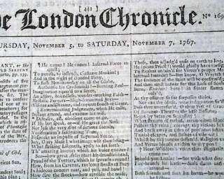 Early NEW HAVEN Connecticut New England America 1767 Newspaper w 