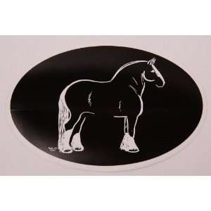  Euro Oval Decal Draft Horse on Black Background 