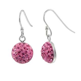 Pink Crystal Round Resin 10mm Disco Ball Sterling Silver Dangling 