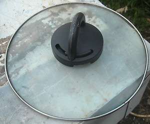 CLEAR ROUND GLASS LID 8 1/4 outside diameter GOOD USED  