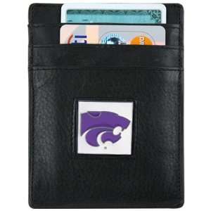 com Kansas State Wildcats Black Leather Money Clip and Business Card 
