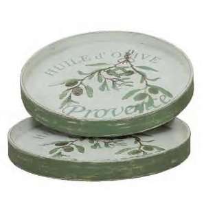 Olive Oil Motif Rustic French Round Trays Set of 2 