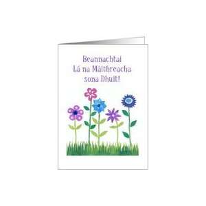 Irish Gaelic Pink and Blue Flowers Mothers Day Card Card