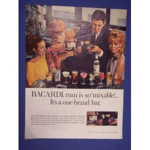 Basardi Rum,man fixing drinks for woman,60s Print Ad,vintage Magazine 