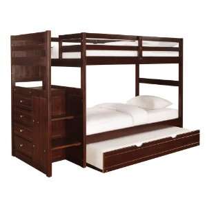 Chest End Step Twin/Twin Bunk Bed with Trundle   Ranch Cappuccino 