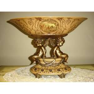  Beautiful Porcelain Compote with Brass Angels