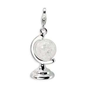  Sterling Silver 3D Enameled Cracked Crystal Globe Charm Jewelry