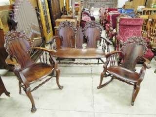 VICTORIAN SETTEE W/ MATCHING CHAIR & ROCKER, 3 PC. HAND CARVED SOLID 