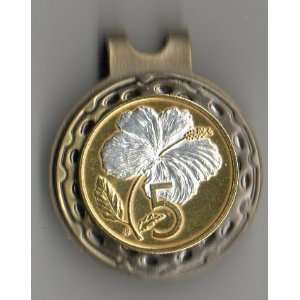 Gorgeous 2 Toned Cook Islands White Hibiscus Coin   Golf Ball Marker 
