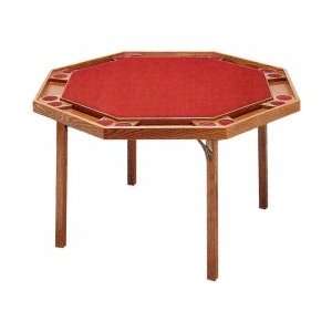  Solid Ranch Oak Octagonal Poker Table with Red Nylon Top 