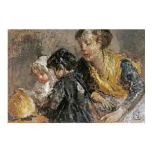 Mother and Children by Mose Bianchi. Size 35.87 inches width by 24 