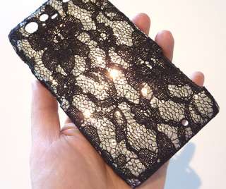 For Motorola Droid Razr Designer Silver Flower Lace Sequin Phone Cover 