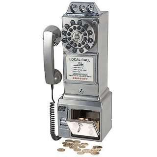 Crosley 1950s Style Payphone Wall Mount Telephone Brushed Chrome 