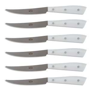 Compendio steak knives, Grey Blade, Ice Lucite handle, Set of 6 