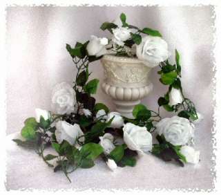 WHITE ~ Rose Garland ~ Silk Wedding Flowers ~ Arch Gazebo Reception 