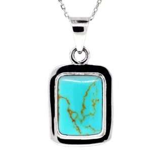    Sterling Silver Turquoise Inlay Rectangle Pendant, 18 Jewelry
