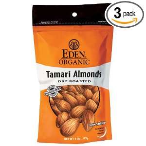 Eden Organic Tamari Almonds, Dry Roasted, 4 Ounce Package (Pack of 3)