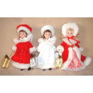 Brunette Ceramic Holiday Doll Christmas Ornament 5.5 #J4026  