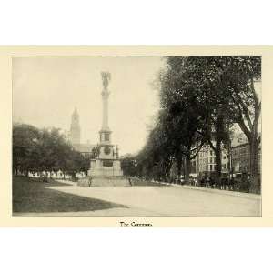  1898 Print City Hall Common Worcester Massachusetts Statue 