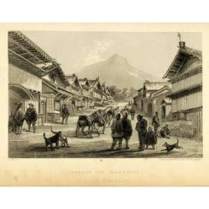  1857 Copper Engraving Hakodate Street Japan Commodore Matthew 