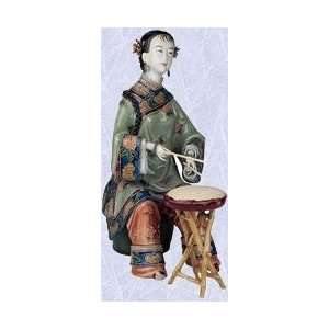  chinese maiden statue plays drums porcelain sculpture 