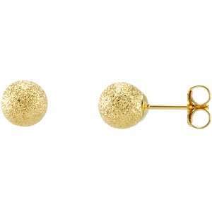  14K Yellow Gold BALL EARRING W/STAR DUST FINISH AND BACKS 
