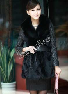 2012 Womens Fox Fur coat sheep leather Winter Fashion Warm Coat Jacket 