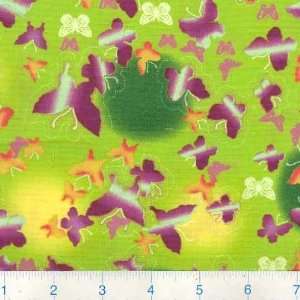  45 Wide Metamorphosis Butterfly Print Green Fabric By 