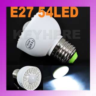 E27 54 LED PIR Occupancy Motion Sensor Light Bulb Lamp  