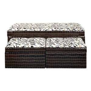  Set of 3 Zebra Stripes Fabric Bench and Ottoman Footstools 