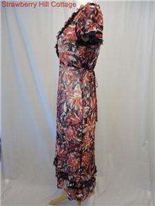   red / black floral stretchy georgette lace 40s style tea dress  