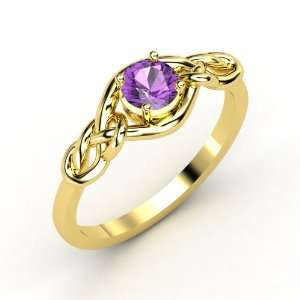 Sailors Knot Ring, Round Amethyst 18K Yellow Gold Ring 