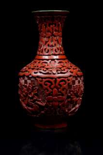 Perfect antique Chinese Republic Period red Cinnabar lacquer vase (1 