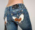 MISS ME New CRYSTAL Studs RODEO COW PATCH Boot Jeans 27  