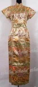Chinese Cheongsam Floral Evening Gown Gold L/Sz.12 622P  