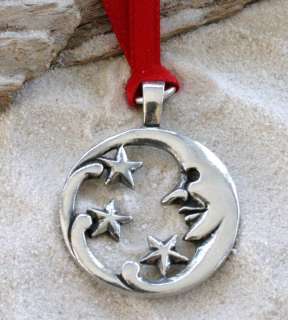 Pewter MOON FACE STARS LUNAR Christmas ORNAMENT Holiday  