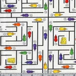  45 Wide Playing Cat and Mouse Maze White Fabric By The 
