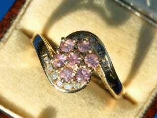 REAL DIAMOND & PINK SAPPHIRE 9ct GOLD DAISY RING 3.2GRM  