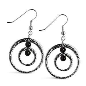   Black Onyx Circle of Life Inspirational Double Hoop Earrings Jewelry