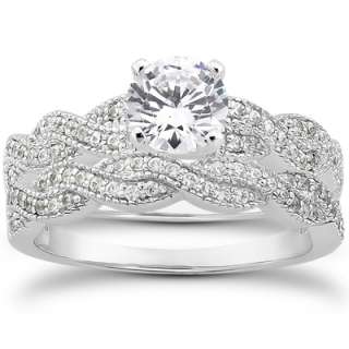   Diamond Matching Engagement Wedding Ring Set Vintage Milgrain  
